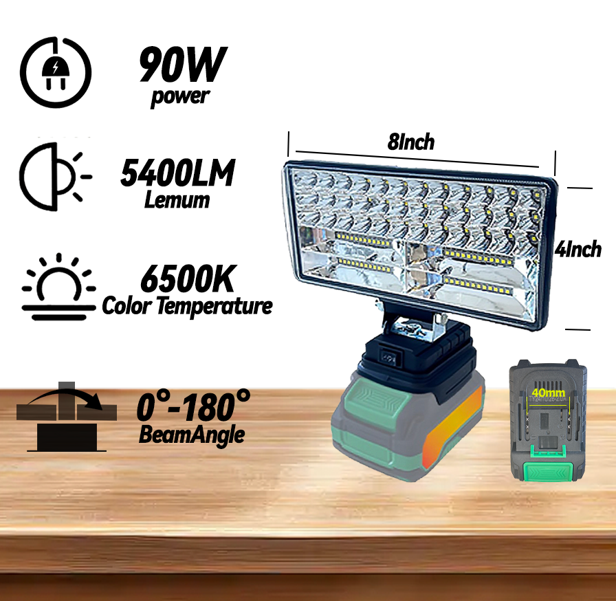Cordless LED Work Light for Dewalt 20V 90W – 5400LM Flood Light (No Battery)