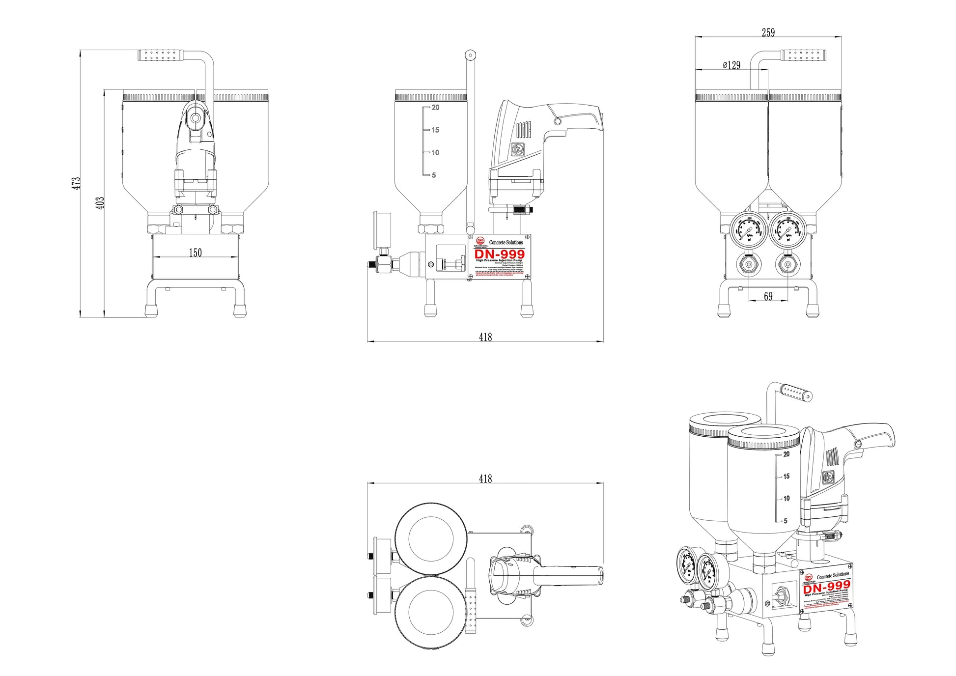 DN-999 Dual Element Iniection Machine 1:1 Epoxy or Polyurethane